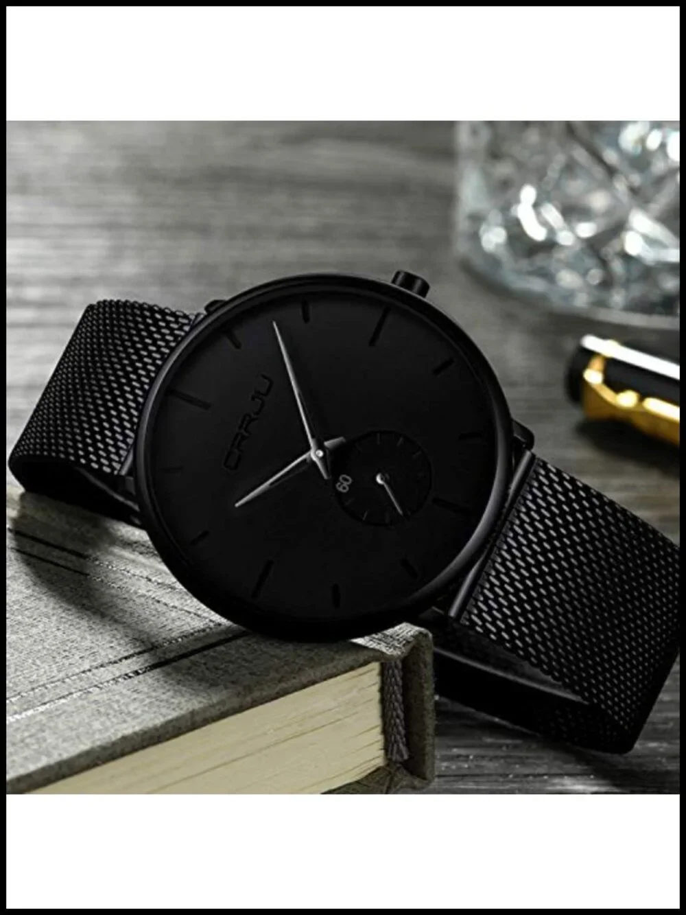 Mens Ultra-Thin Minimalist Waterproof Dress Watch with Stainless Steel Mesh Band